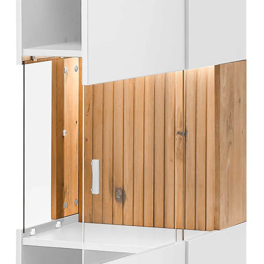 New Wohnen Designer Wohnzimmervitrine in Weiß und Eiche Bianco - Miloris