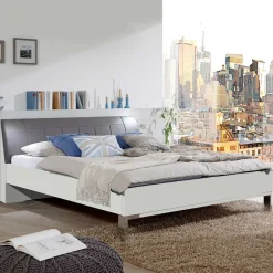 Hot Wohnen Doppelbett Elburg mit Polsterkopfteil in Grau Braun