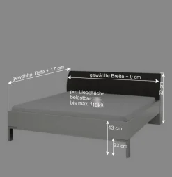 Hot Wohnen Doppelbett Elburg mit Polsterkopfteil in Grau Braun
