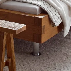 New Wohnen Doppelbett in Balkenoptik Chicola aus Wildeiche Massivholz