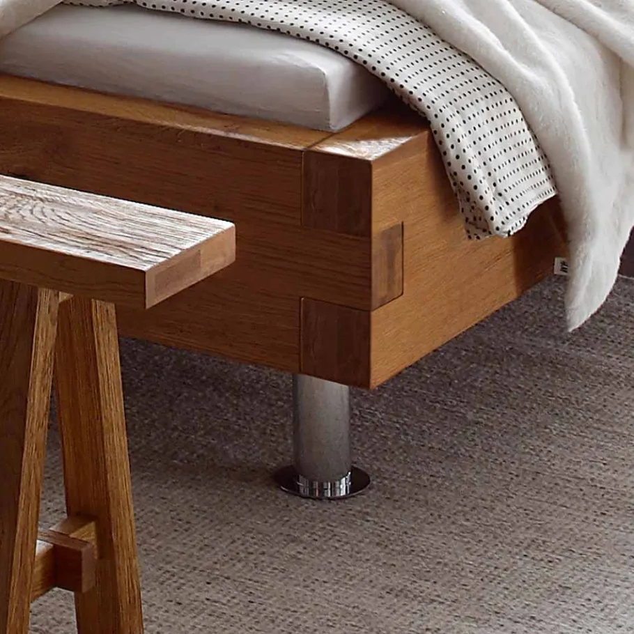 New Wohnen Doppelbett in Balkenoptik Chicola aus Wildeiche Massivholz