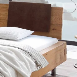 New Wohnen Doppelbett in Balkenoptik Chicola aus Wildeiche Massivholz