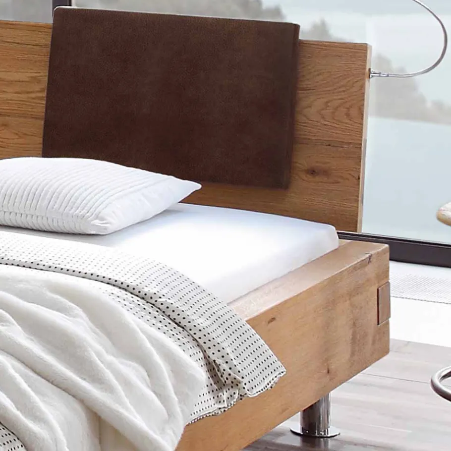 New Wohnen Doppelbett in Balkenoptik Chicola aus Wildeiche Massivholz