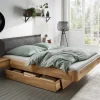 New Wohnen Doppelbett mit zwei Bettkästen aus Wildeiche - Zennian