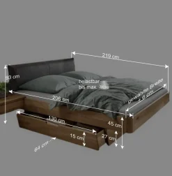 New Wohnen Doppelbett mit zwei Bettkästen aus Wildeiche - Zennian