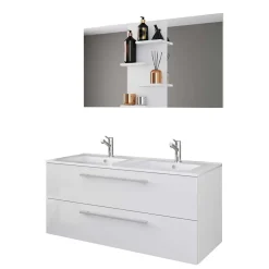 Outlet Wohnen Doppel-Waschbecken Waschtisch in Weiß - Matsu (zweiteilig)