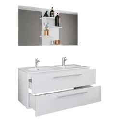 Outlet Wohnen Doppel-Waschbecken Waschtisch in Weiß - Matsu (zweiteilig)