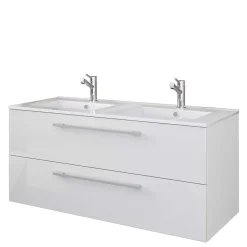 Outlet Wohnen Doppel-Waschbecken Waschtisch in Weiß - Matsu (zweiteilig)