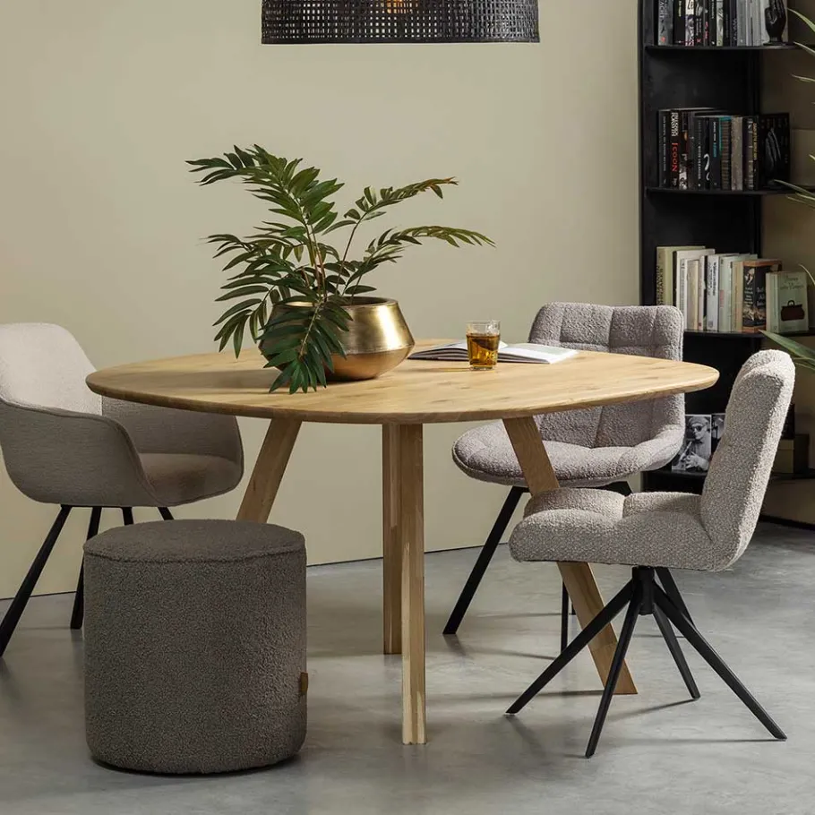 Discount Wohnen Drehbarer Polsterstuhl aus Boucle Stoff in Beige - Magan