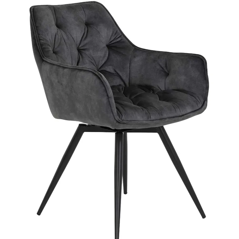 Discount Wohnen Drehbarer Stuhl in Anthrazit Velours - Ernestan (2er Set)