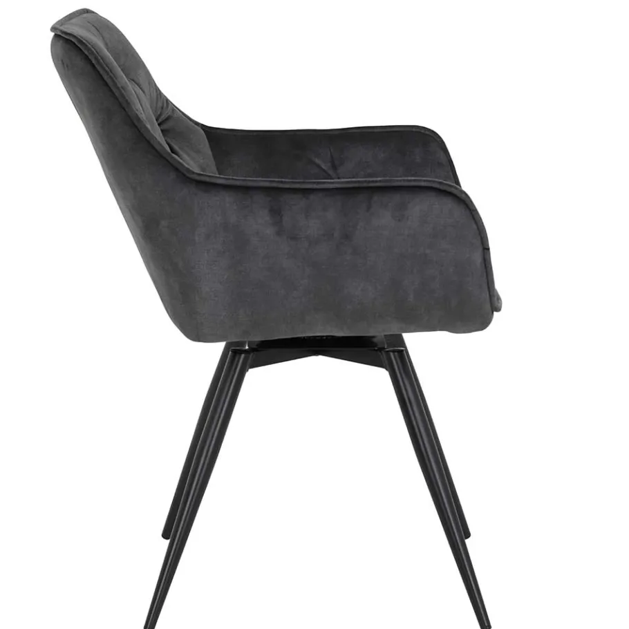 Discount Wohnen Drehbarer Stuhl in Anthrazit Velours - Ernestan (2er Set)