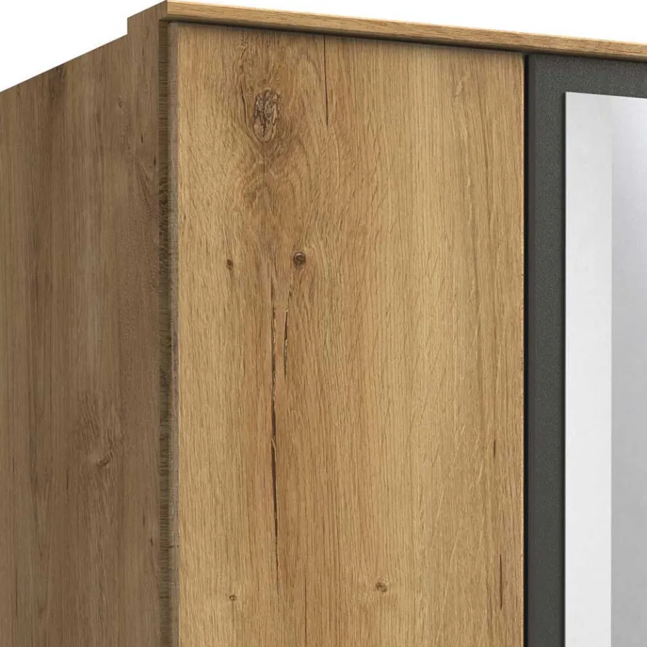 New Wohnen Drehtürenschrank in Plankeneiche Holzdekor - Leviza