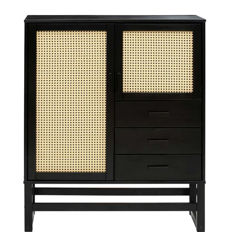 Wohnen Dunkelbraunes Highboard mit Wiener Geflecht - Santiana