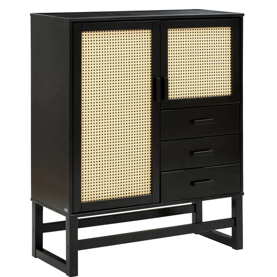 Wohnen Dunkelbraunes Highboard mit Wiener Geflecht - Santiana