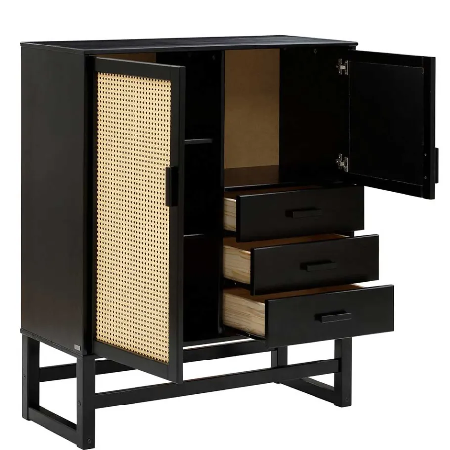 Wohnen Dunkelbraunes Highboard mit Wiener Geflecht - Santiana