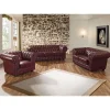 Online Wohnen Dunkelrote Ledergarnitur im Chesterfield Look - Tuguda (dreiteilig)