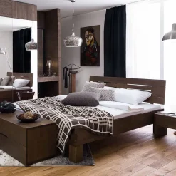 Online Wohnen Dunkles Massivholz Bett Ceolata in Buche Wenge lackiert