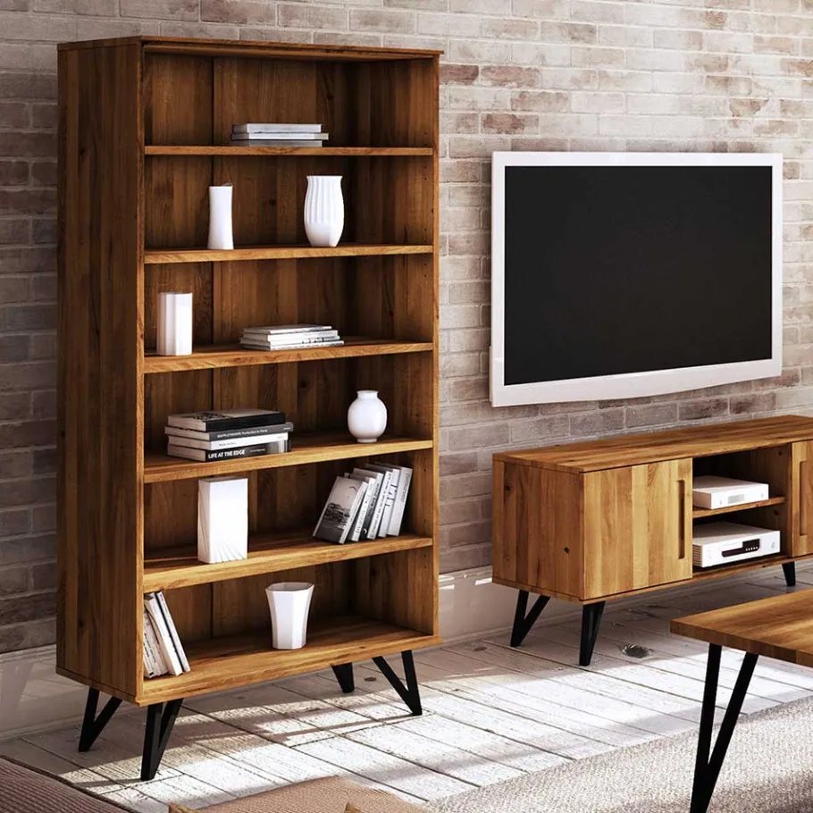 Discount Wohnen Echtholz Regal aus Wildeiche Massivholz - Mandirov