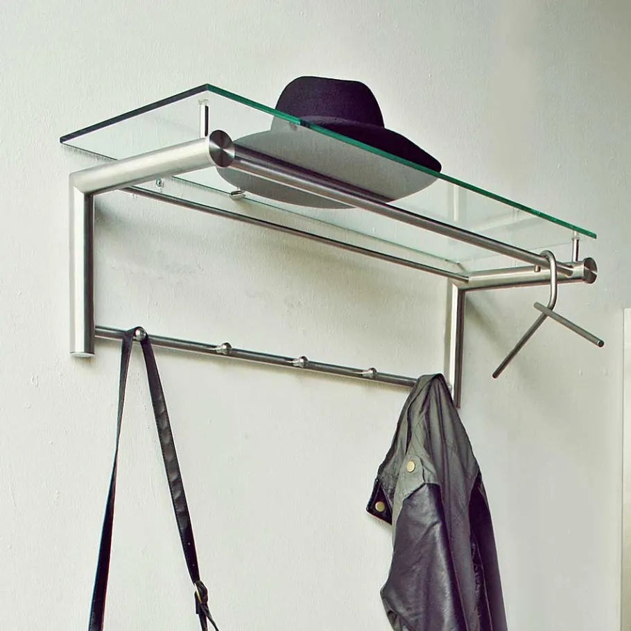 New Wohnen Edelstahl Garderobe mit Glas Hutablage - Blevos