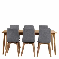 Outlet Wohnen Eiche Esstisch & Stühle Grau - Number (siebenteilig)