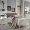 Discount Wohnen Einzelbett und Nachttisch Set Ronis in Weiß mit Braun (zweiteilig)