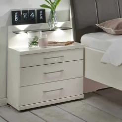 Discount Wohnen Einzelbett und Nachttisch Set Ronis in Weiß mit Braun (zweiteilig)