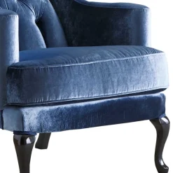 New Wohnen Eleganter Chesterfield Sessel in Blau Samt - Gonnya