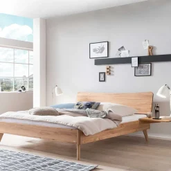 Wohnen Elegantes Holzbett aus geölter Wildeiche - Mathan