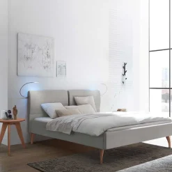 Clearance Wohnen Elegantes Polsterbett in Grau und Kernbuche - Silka