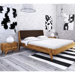 Outlet Wohnen 220er Designbett aus Wildeiche & Nachtkommoden - Hardus
