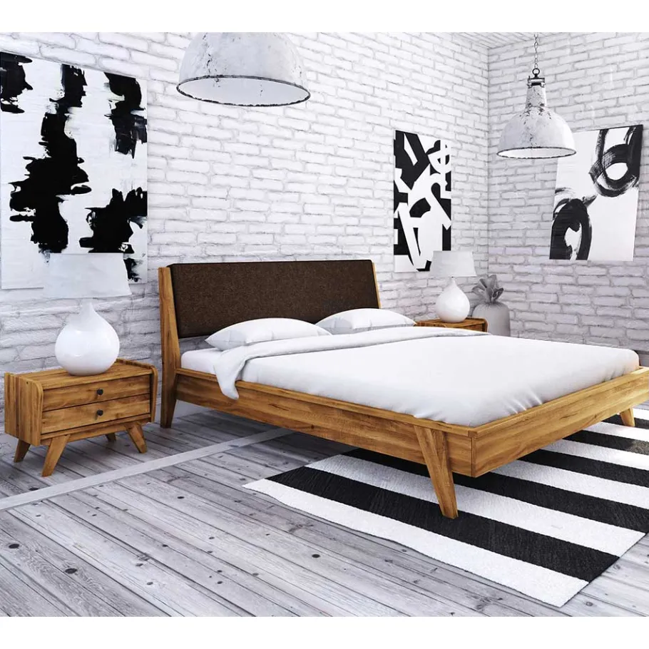 Outlet Wohnen 220er Designbett aus Wildeiche & Nachtkommoden - Hardus