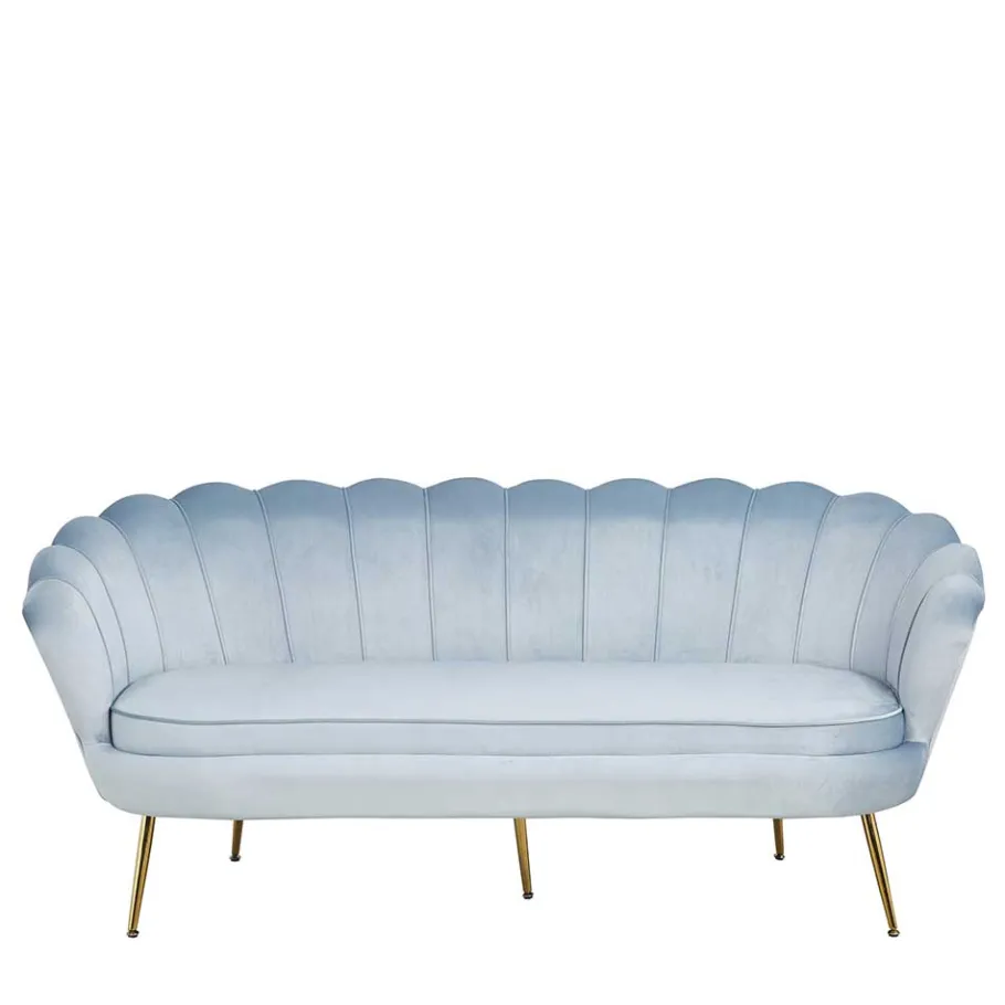Best Wohnen 3er Samtsofa im Muscheldesign in Hellgrau - Montreal