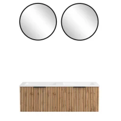 Discount Wohnen 2er Waschtisch & Lichtspiegel rund - Crystoga (dreiteilig)