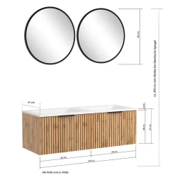 Discount Wohnen 2er Waschtisch & Lichtspiegel rund - Crystoga (dreiteilig)