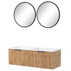 Discount Wohnen 2er Waschtisch & Lichtspiegel rund - Crystoga (dreiteilig)