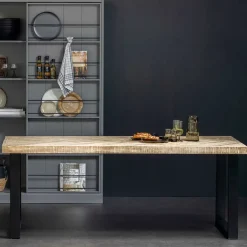 New Wohnen Esstisch mit Fischgrät Platte in White Wash Holz - Vensun