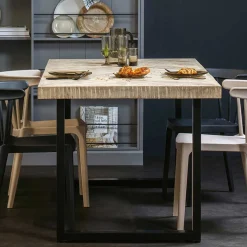 New Wohnen Esstisch mit Fischgrät Platte in White Wash Holz - Vensun