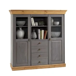 Discount Wohnen Esszimmer Highboard Vitrine Cempino in Grau
