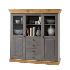 Discount Wohnen Esszimmer Highboard Vitrine Cempino in Grau