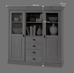 Discount Wohnen Esszimmer Highboard Vitrine Cempino in Grau