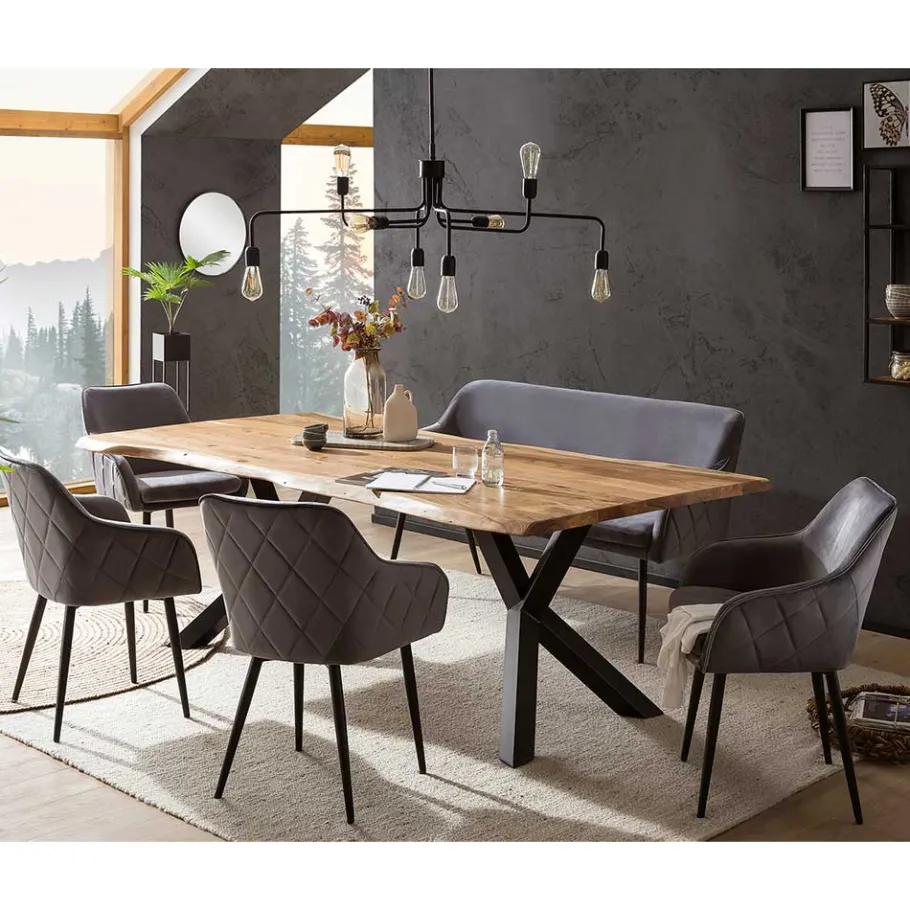 Wohnen Esszimmer Sitzgruppe mit Bank Set - Jalona (sechsteilig)