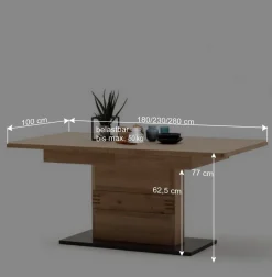 Outlet Wohnen Esszimmer Säulentisch mit zwei Einlegeplatten - Crupean