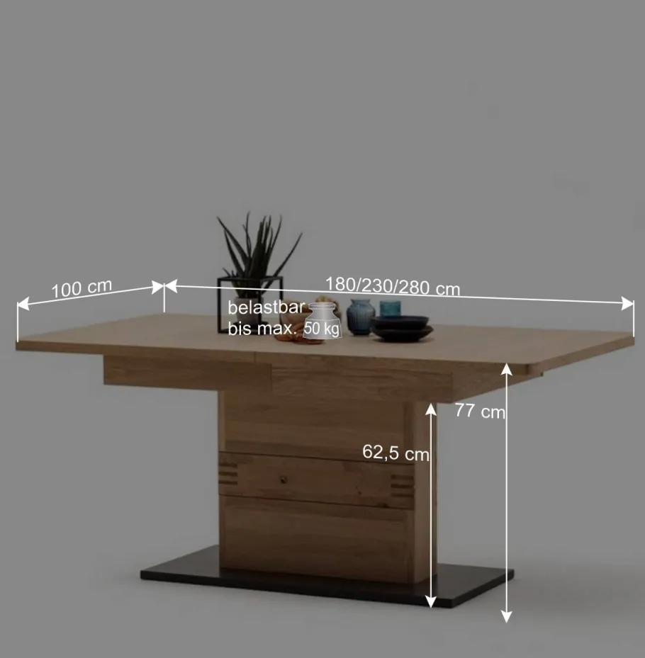 Outlet Wohnen Esszimmer Säulentisch mit zwei Einlegeplatten - Crupean