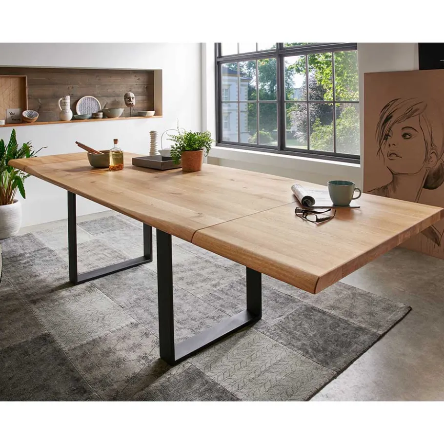 Outlet Wohnen Esszimmer Tisch mit Holzplatte aus Wildeiche - Rouven