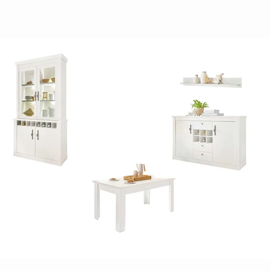 Best Wohnen Esszimmermöbel Kombi in weißer Holzoptik Pinie - Liancos (vierteilig)