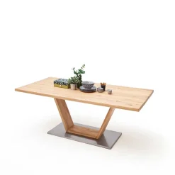 Best Wohnen Esszimmertisch mit Balkeneiche massiv Woodny & V-Design Gestell