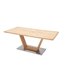 Best Wohnen Esszimmertisch mit Balkeneiche massiv Woodny & V-Design Gestell