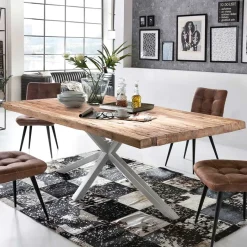 Outlet Wohnen Esszimmertisch mit Holzplatte aus Teak recycelt - Kulstrado