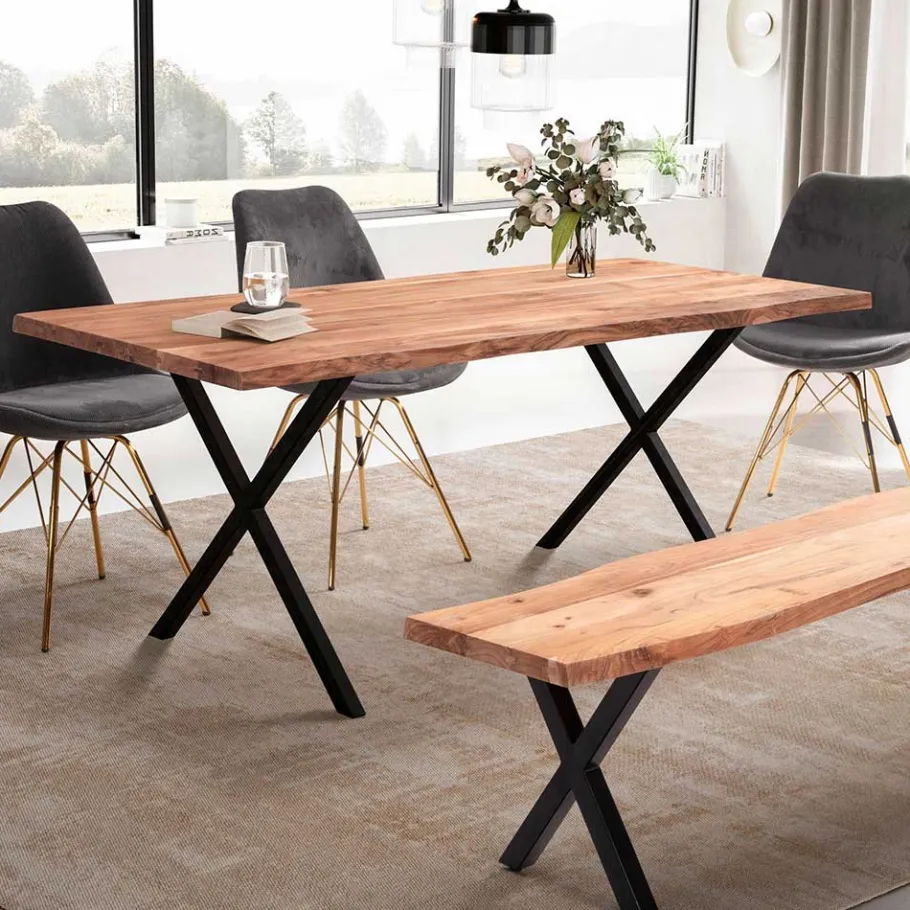 Discount Wohnen Esszimmertisch mit X-Beinen in Schwarz - Gloma