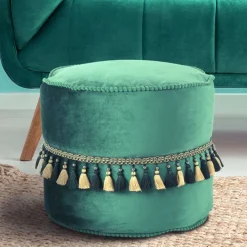 Outlet Wohnen Ethno Style Pouf mit Makramee Quasten Borte - Natsonai